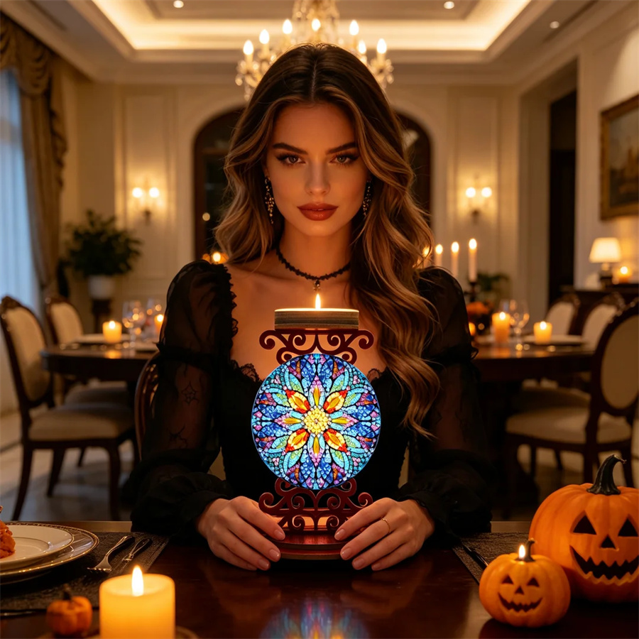 Art Craft Kit - Çiçekli mumluk, Cadılar Bayramı hediyesi, elmas
